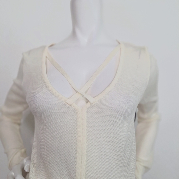 Poof Apparel NEW Cream Coquette Feminine Criss Cross Strappy Tunic Sweater Sz. M - Picture 4 of 12